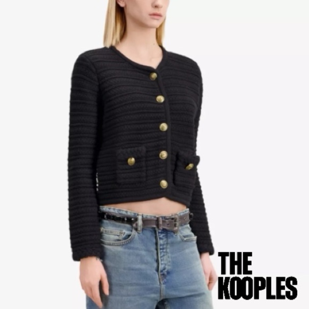 The Kooples **NWT** Round-Neck Long-Sleeve Ribbed Knitted Cardigan - Picture 8 of 13